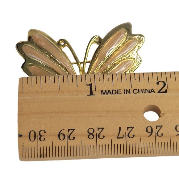 AAI Peach Enamel Butterfly Brooch Pin Gold Tone Iridescent Vintage 1 3/4" - Picture 8 of 8